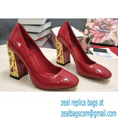 Dolce & Gabbana Logo Heel 10.5cm Patent leather Pumps Red 2022 - Click Image to Close